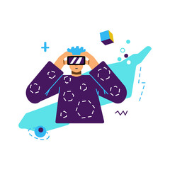 Metaverse augmented Virtual Reality technology, flat vector illustration isolated.