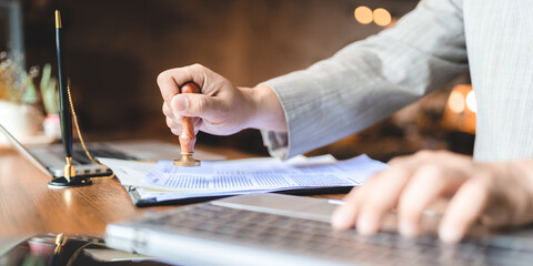 business approve and certificate concept, confirmation of business marketing document permit and...