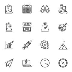 Startup business line icons set