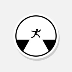 Man jump through the gap sticker icon sign for mobile concept and web design