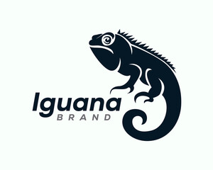 black white silhouette standby sticking lizard, iguanas art logo design template illustration inspiration - obrazy, fototapety, plakaty