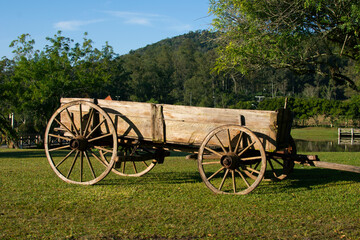 Fototapeta premium An old wooden cart on a fazenda in Brazil. Wooden cart