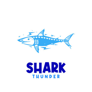 Unique illustration logo of a shark with lightning striking