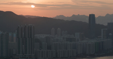 Hong Kong city skyline sunset