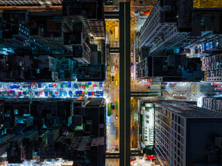 Top down view of Hong Kong city at night