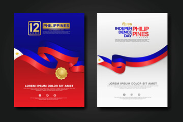 Set poster design Philippines happy Independence Day background template