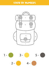 Color traveling backpack by numbers. Worksheet for kids.