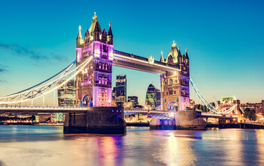 Fototapeta na wymiar Tower Bridge in London, the UK at night.