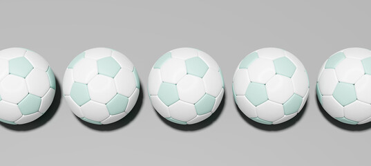 Football soccer balls flat lay background