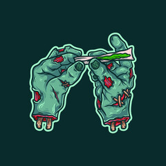 a vector illustration of zombie hand roll a green weed joint - obrazy, fototapety, plakaty