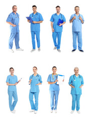 Obraz premium Collage with photos of doctors on white background