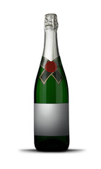 Bottle of sparkling wine with blank label on white background. Mockup for design
