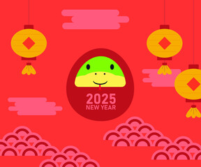 Cute cartoon Chinese zodiac, snake, Vector, 2025