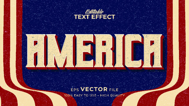 Editable text effect america flag style. Independence day USA 4 July