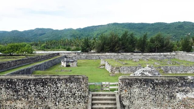 Aerial view of the historical tourist attraction Indra Patra Fort, Baet, Aceh, Indonesia.