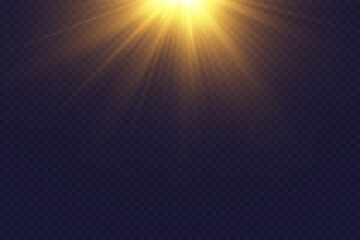 Light effect. Golden bright star, yellow sun. Starlight.
