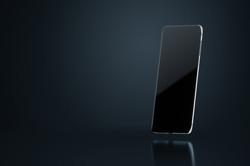 Modern smartphone on a dark background. Copy space. 3D rendering, 3D illustration