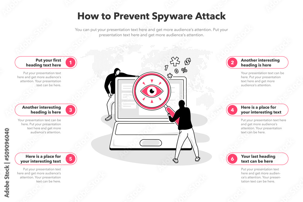 Fototapete simple infographic template for how to prevent spyware attack. easy to use for your website or prese