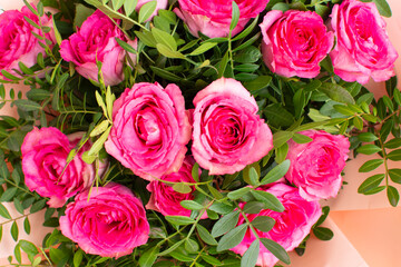 a beautiful bouquet of pink roses. Birthday Flowers