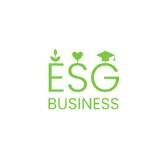 ESG business logo banner icon isolated on white. Environmental, social, governance concept. Green eco friendly business sign symbol. Sustainable business growth, esg strategy principles, esg investing