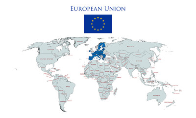 Fototapeta premium European Union countries presented in blue color on world map illustration