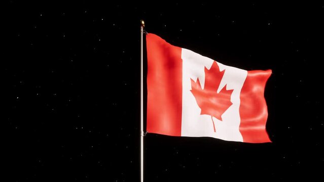 Flag of Canada on a flagpole against a night sky with stars.