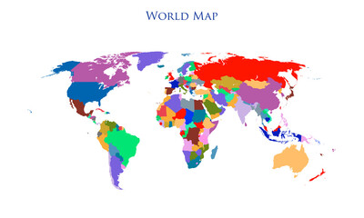 Colorful detailed world map with all countries illustration