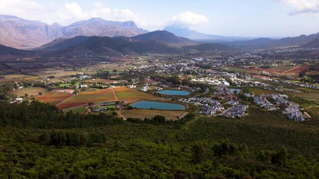 Panoramic aerial view over picturesque Franschhoek valley, South Africa