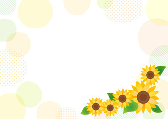 水彩で描いたヒマワリの花　フレーム