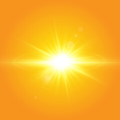  Warm sun on a yellow background. solar rays