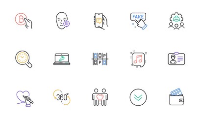 Parking place, Problem skin and Fake information line icons for website, printing. Collection of Debit card, 360 degree, Engineering team icons. Scroll down, Social care. Vector