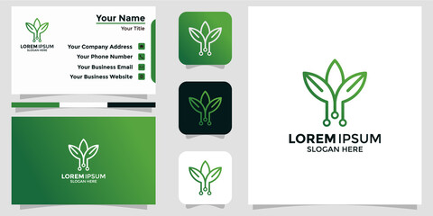 technology leaf design logo and branding card