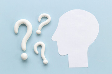 No doubt or solving problem. Question mark with paper human head