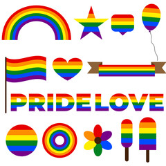 Pride month icons, set of LGBTQ community symbols, Vector LGBTQ community icon set, Pride month symbols