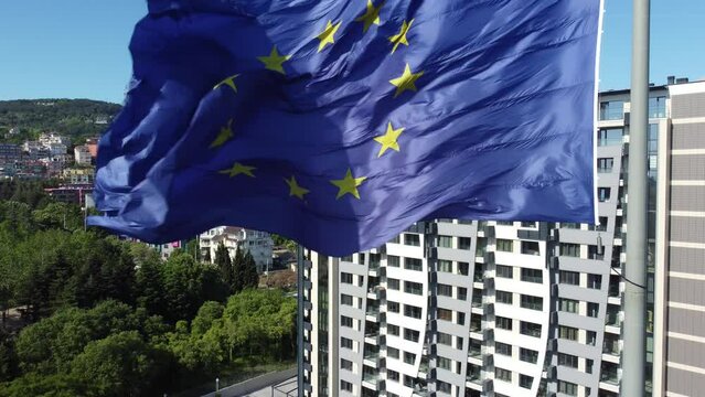 European union flag Against City at summer day