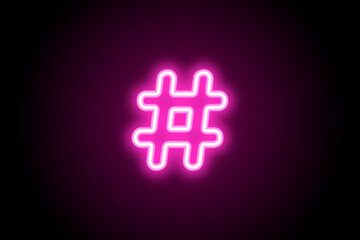 Hashtag pink neon sign social media symbol 