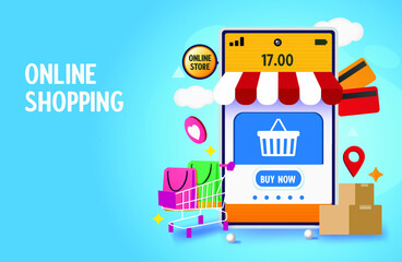 Fototapeta premium Flat design shopping online landing page 