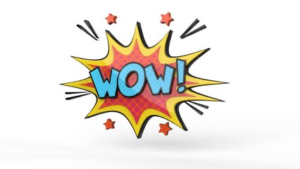 Comics speech bubble 3D animation say : WOW! - Powered by Adobe