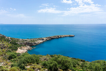 the scenic view of Karadere sandy beach near to the Patara beach divided by the esen river, Fethiye, Turkey