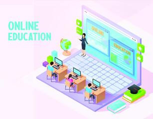 Fototapeta premium Online education isometric landing page vector template