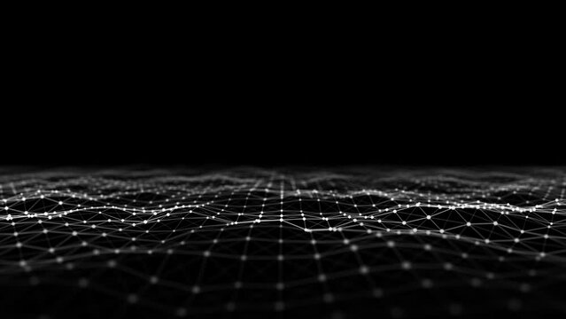 Digital wireframe landscape. Wireframe terrain polygon landscape design. Digital cyberspace in mountains with valleys. 3D rendering.	
