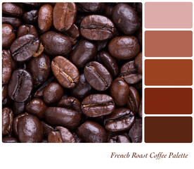 French Roast Coffee in a colour palette with complimentary colour swatches in brown, natural tones. 