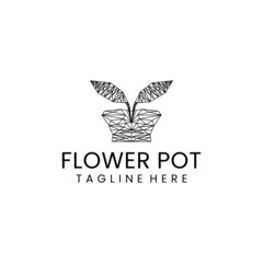 Flower pot geometric polygonal logo vector icon design template