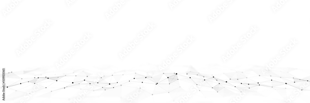 Fototapete Dynamic wave with connected dots and lines on a white background. Digital wave background concept. Abstract technology background. Big data visualization. 3D rendering.