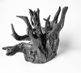 Black dead stump tree roots to decorate the scene on a white background.
