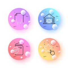 Ranking star, Recovery file and Court building minimal line icons. 3d spheres or balls buttons. Verification document icons. For web, application, printing. Vector