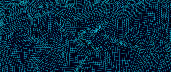 Fototapeta Abstract wavy 3d mesh on a blue background. Geometric dynamic wave. 3D technology wireframe. Vector illustration. obraz