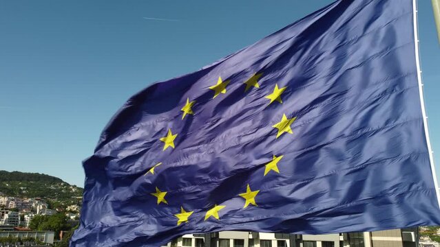 European union flag Against City at summer day