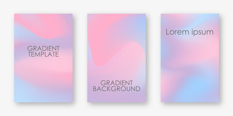Abstract gradient fluid liquid cover template. Blurred gradient template set. Liquid dynamic gradient waves. Smooth templates collection for brochures, posters, banners, flyers and cards. Vector illus