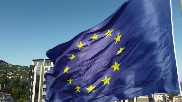European union flag Against City at summer day